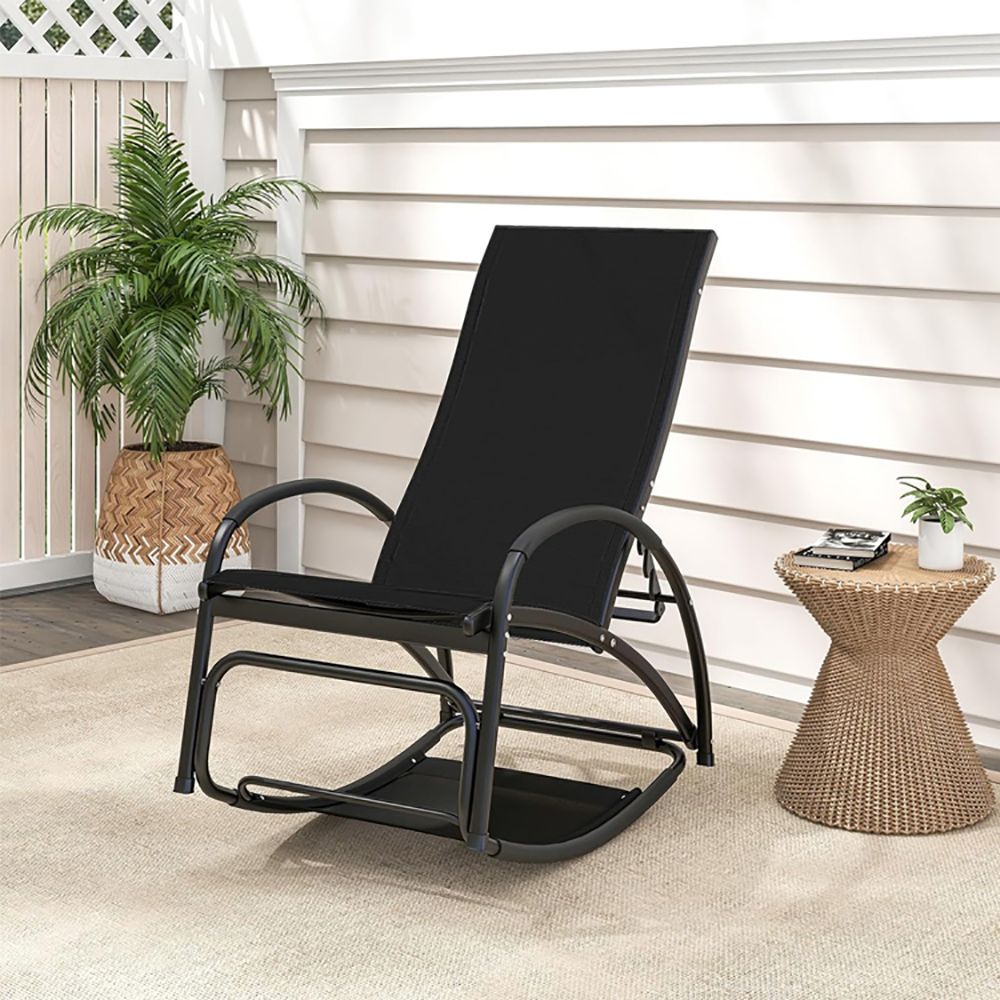 2-in-1 Outdoor Rocking Chair with 4-Position Adjustable Backrest for Patio Porch Poolside