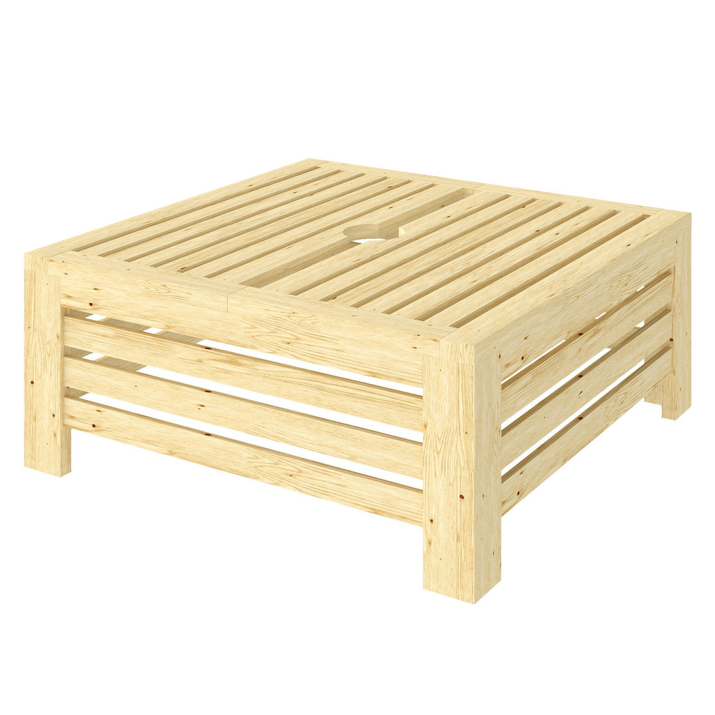2-in-1 Outdoor Storage Box for Umbrella Base, Umbrella Stand Table, Wooden Patio Coffee End Table with Umbrella Hole, Natural Wood