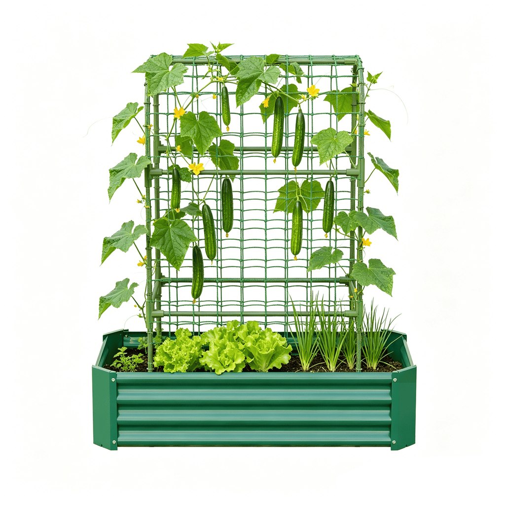 2-in-1 Raised Garden Bed with Trellis - 59" Tall Arch Planter Box for Climbing Plants, Outdoor Galvanized Metal Gardening Bed for Vegetables, Fruits, Flowers (Green, 4x2x1 Ft)