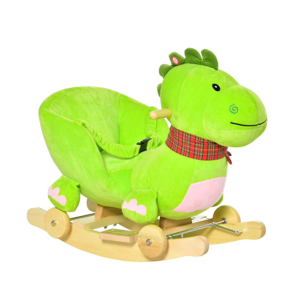 2-In-1 Rocking Horse and Stroller, Wooden, Interactive Dinosaur with Nursery Songs, Green & Pink, for Toddlers