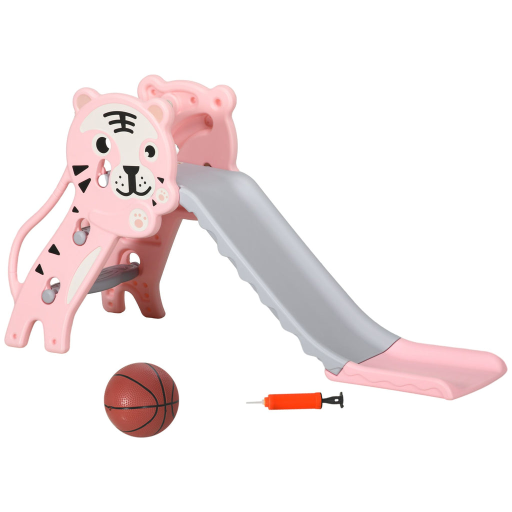 2-in-1 Toddler Slide and Basketball Hoop, Indoor Pink Slide, Easy Setup, Fun for 18-36 Months