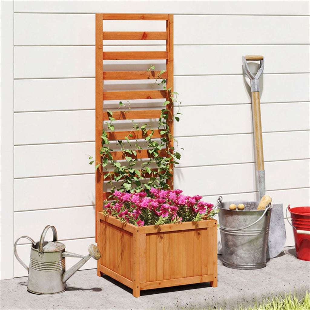 2-in-1 Wooden Raised Garden Bed with Trellis, Efficient Drainage System for Climbing Plants & Flowers