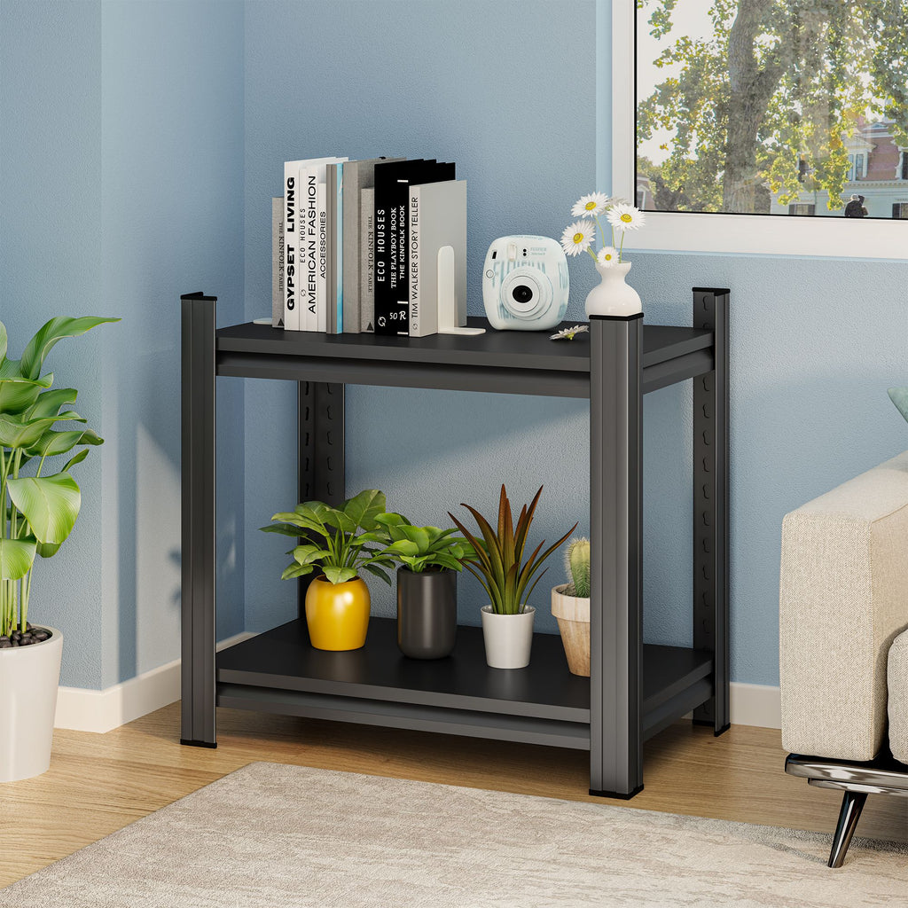 2-Layer Metal Storage Rack, Adjustable Divider Shelf, Metal Bookcase, Office Vertical Storage Rack, Black, Assembly Required