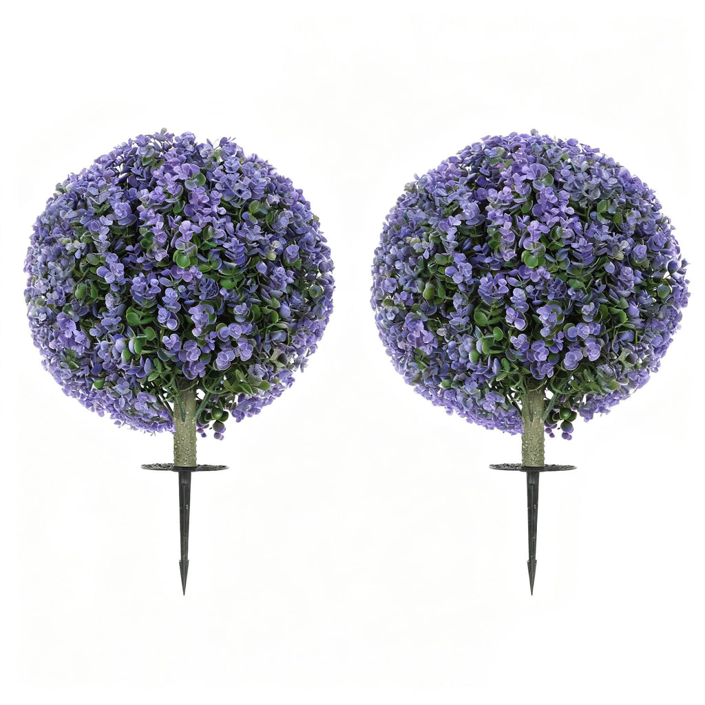 2 Pack 1.3ft Artificial Ball Eucalyptus Topiary with Ground Stake, UV Resistant Faux Greenery for Indoor Outdoor