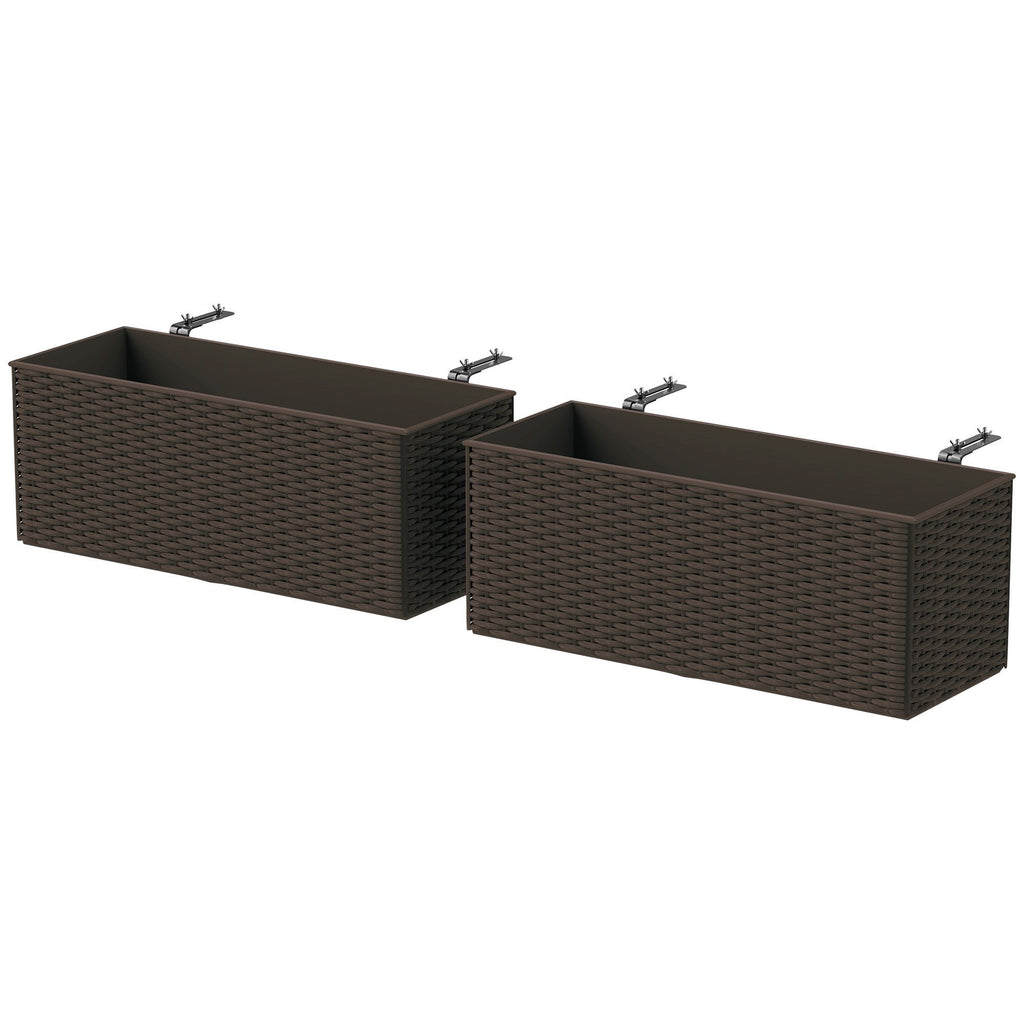 2 Pack 20 Inch Railing Flower Pots, Hanging Flower Pots with Hooks, Drainage Holes for Fence, Rattan Look, Brown