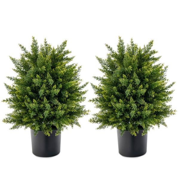 2-Pack 21.5" Artificial Topiary Ball Tree - Realistic Cedar Balls, PE/PVC Material, Green