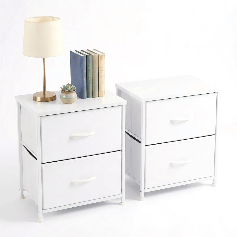 2-Pack 2/4-Drawer Dresser with Metal Frame & Wood Top, FabricStorageOrganizer,White