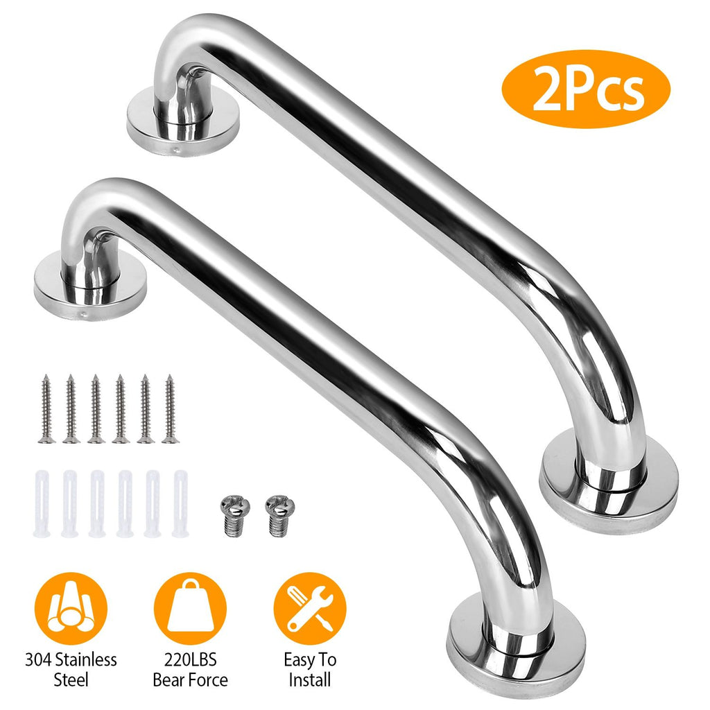 2 Pack 304 Stainless Steel Grab Bars, Wall Mounted Bathroom Support Handle, 220LBS Load Capacity, Concealed Mount Safety Handrail for Shower, Toilet, Stair, Pool, Home Auxiliary Hand Grip