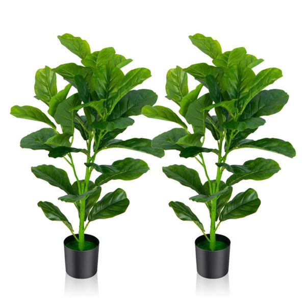 2-Pack 35.5" Artificial Fiddle Leaf Tree - 32 Realistic Leaves, PEVA+PE Material, Green