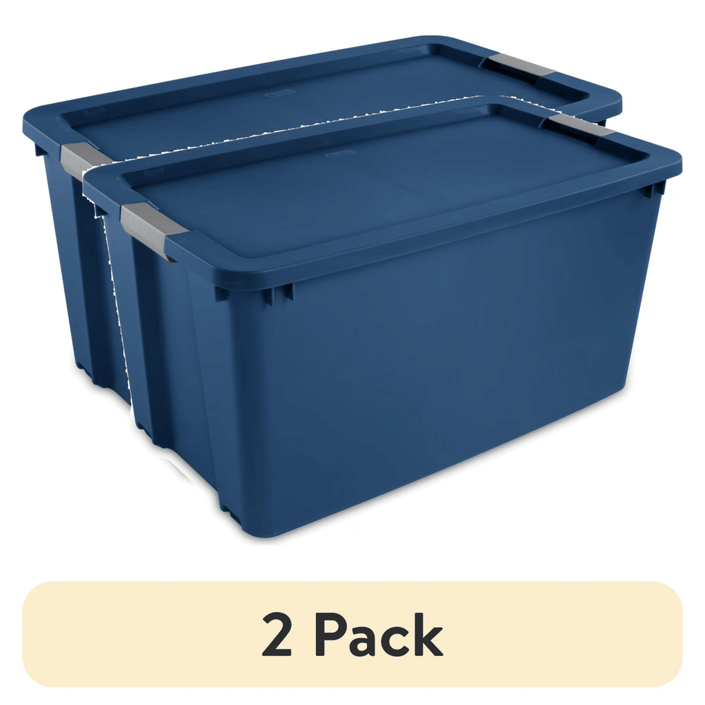 (2 pack) 45 Gallon Extra-Large Wheeled Storage Bin, Plastic Storage Container with Latch Lid & Wheels, Blue