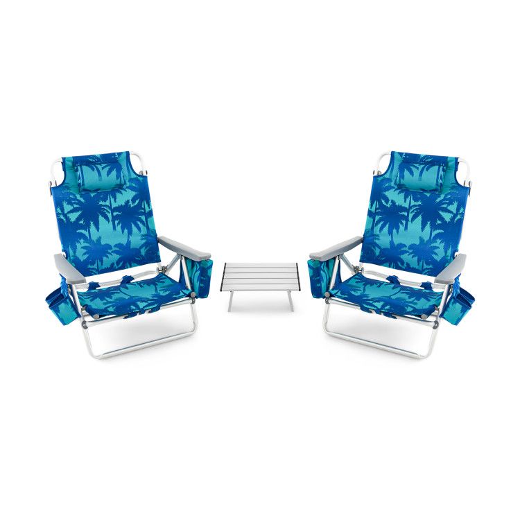 2 Pack 5-Position Outdoor Folding Backpack Beach Table Chair Reclining Chair Set