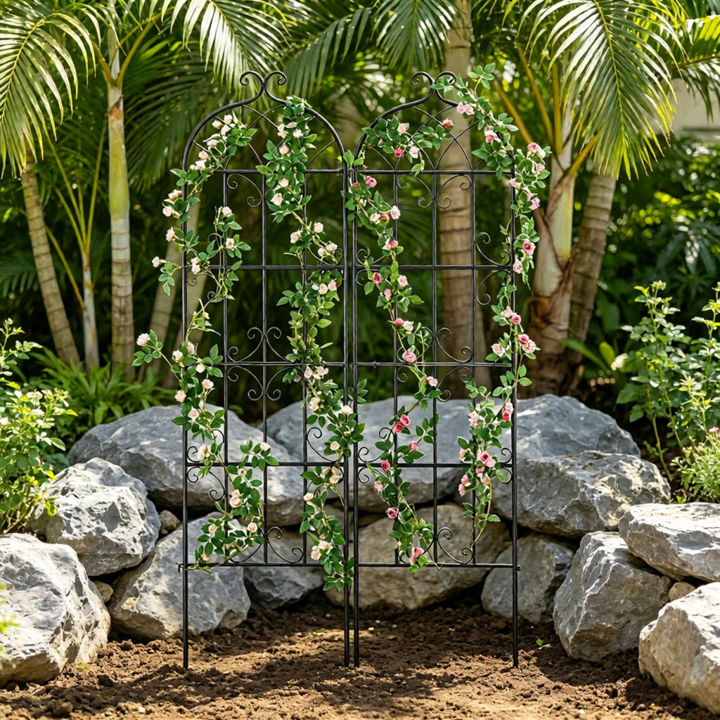 2 Pack 71 x 20 in Rustproof Metal Garden Trellis for Climbing Plants, Decorative Support for Roses, Clematis & Cucumbers, Ideal for Courtyards & Lawns