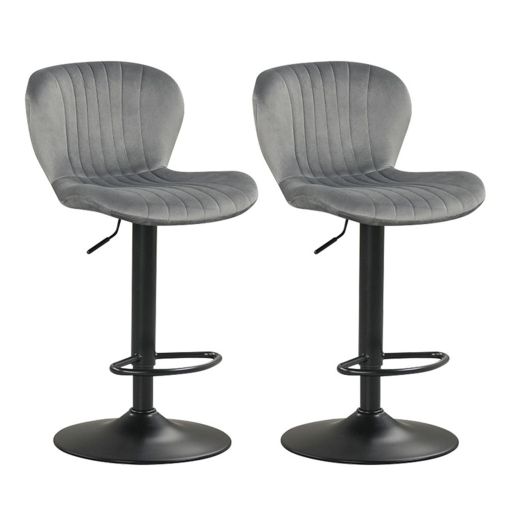 2-Pack Adjustable Height Bar Stools with 360° Swivel, Dutch Velvet Upholstered Bar Chai - Gray