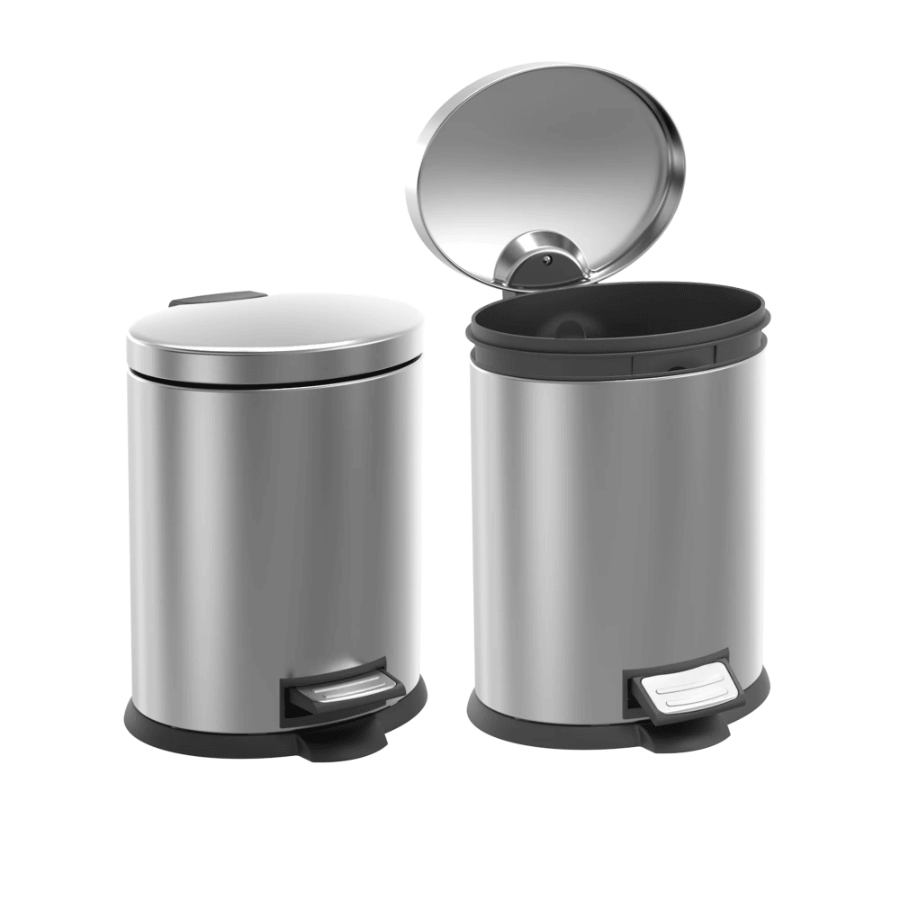 2 Pack Bathroom Trash Can, 1.3 Gallon Stainless Steel Step Garbage Bin with Lid, Silver