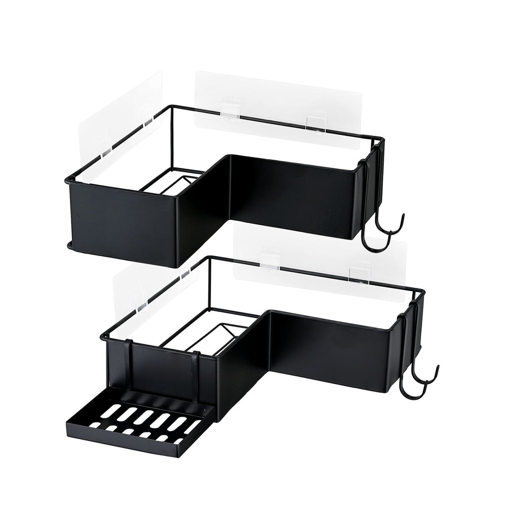 2-Pack Drill-Free Adhesive Corner Shower Caddy Organizer with Soap Holder and 4 Hooks