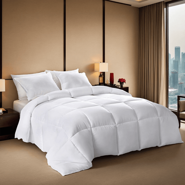 2-Pack Large White Plaid Duvet Inserts. Soft and comfortable with skin-friendly warmth. Suitable for all seasons - ideal as a winter quilt or for spring/autumn use. Perfect for premium homes and luxur