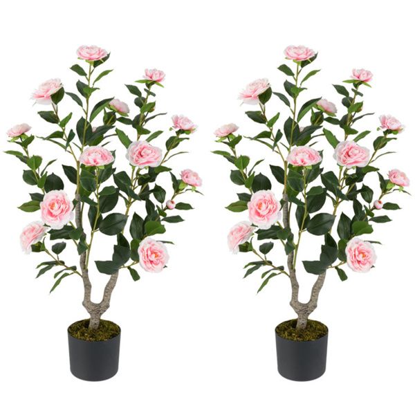 2 Pack Orange Artificial Camellia Tree with Blooming Flower - Pink