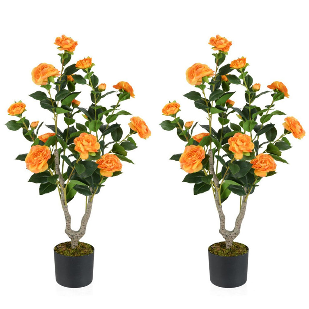 2 Pack Orange Artificial Camellia Tree with Blooming Flower