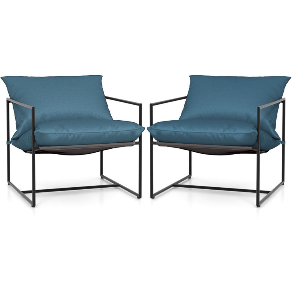 2 Pack Outdoor Leisure Chairs with Sling Seat & Soft Cushions, Rustproof Metal Frame 330 LBS Capacity