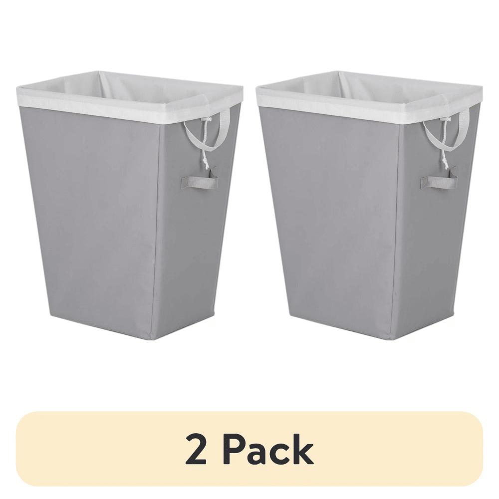 (2 pack) Polyester Laundry Hamper with Removable Liner, Slim Rectangle with Carrying Handles, Gray