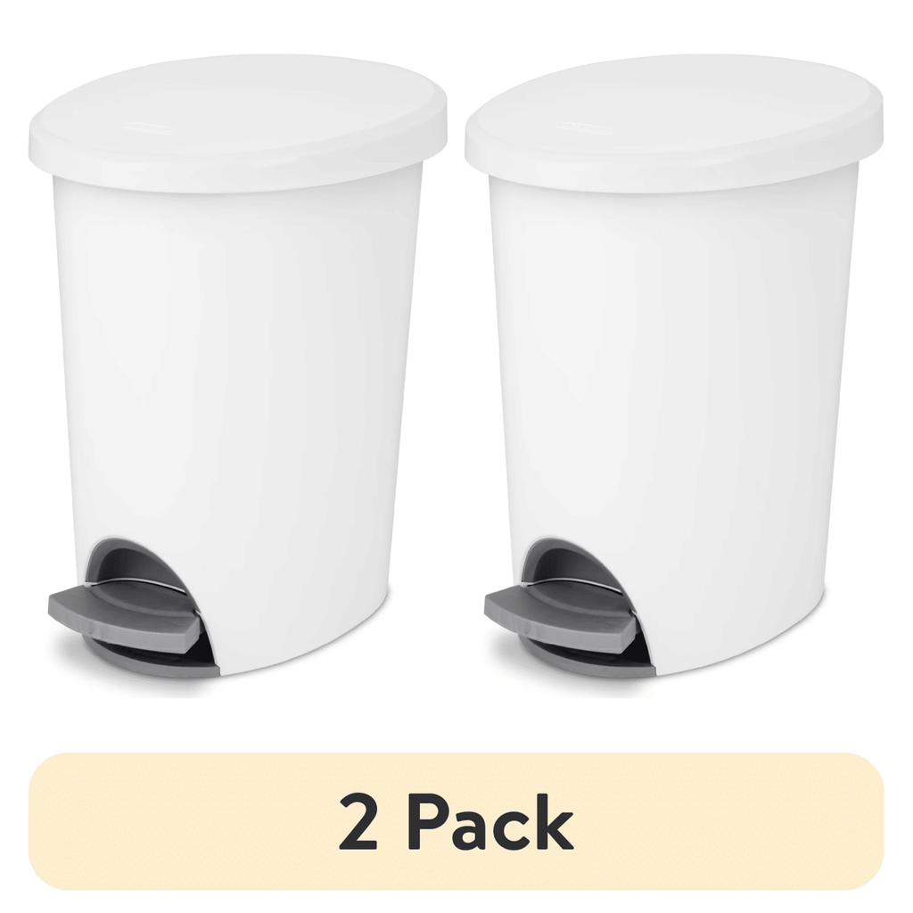 (2 pack) Small Bathroom Trash Can, 2.6 Gallon Plastic Garbage Bucket Bin with Step Lid, White
