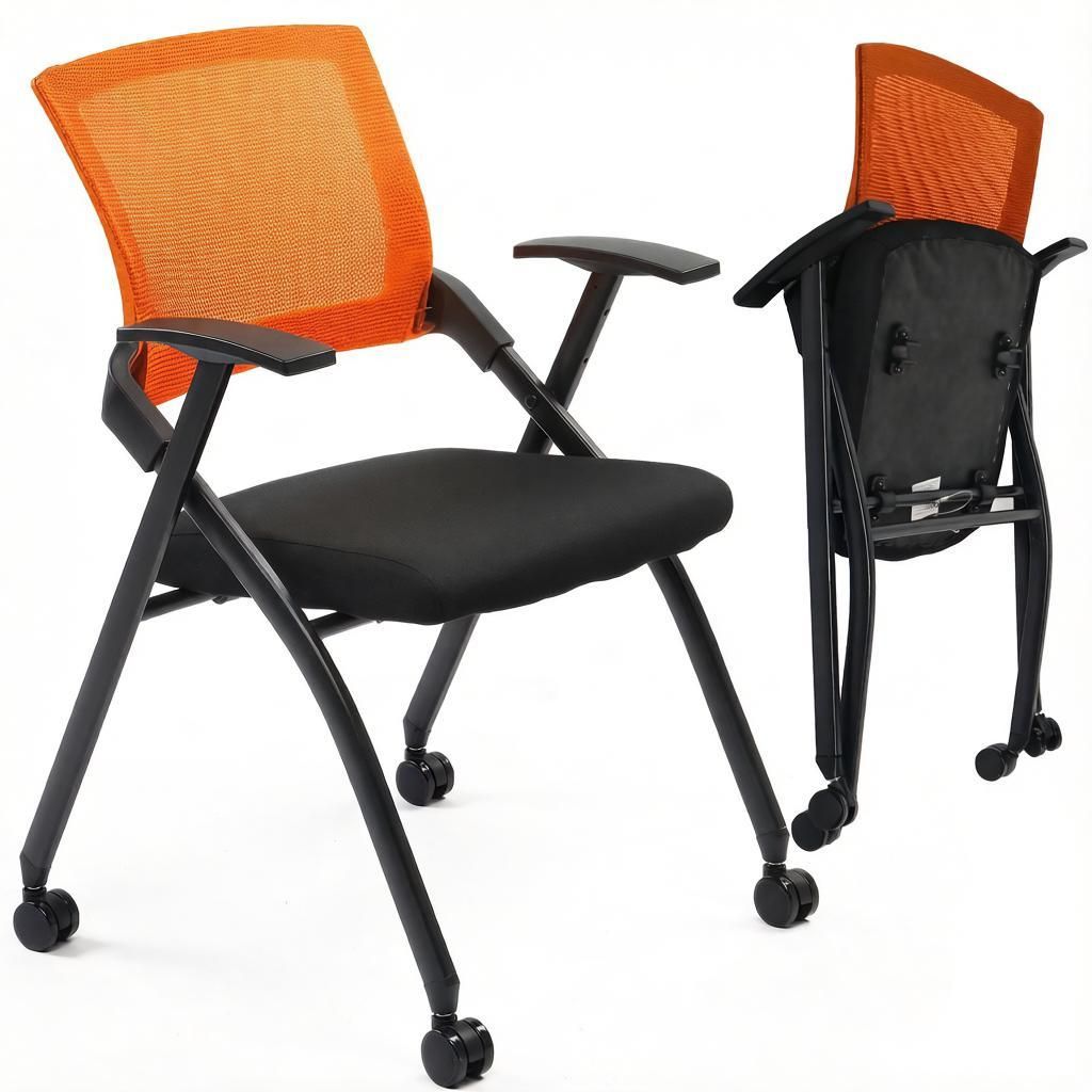 2 Pack Stackable Conference Room Chairs with Wheels, Folding Office Chair with Rebound Back, Padded Seat for Training Room, Guest, Reception, Event, Capacity 350lbs, Orange