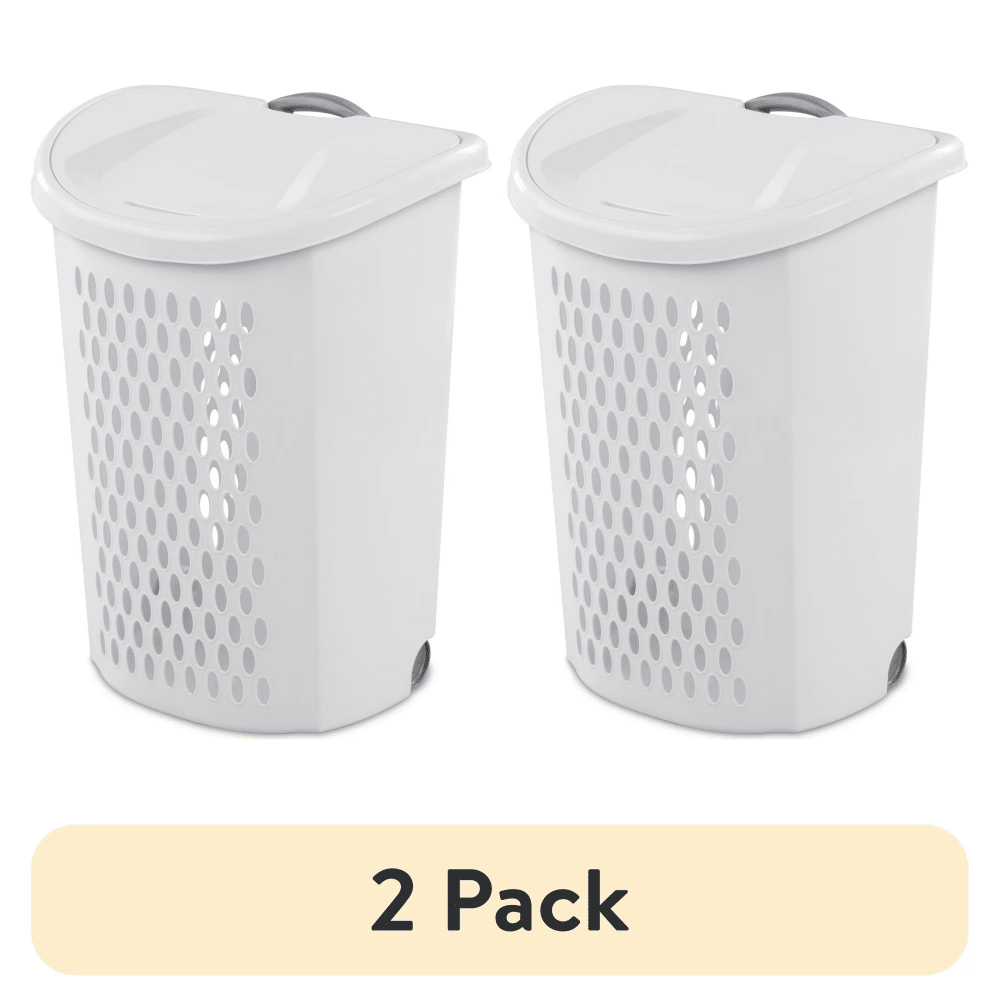 (2 pack) Wheeled Hamper, Plastic Laundry Hamper with Handle and Wheels for Easy Transport, White (Shipment from Walmart)
