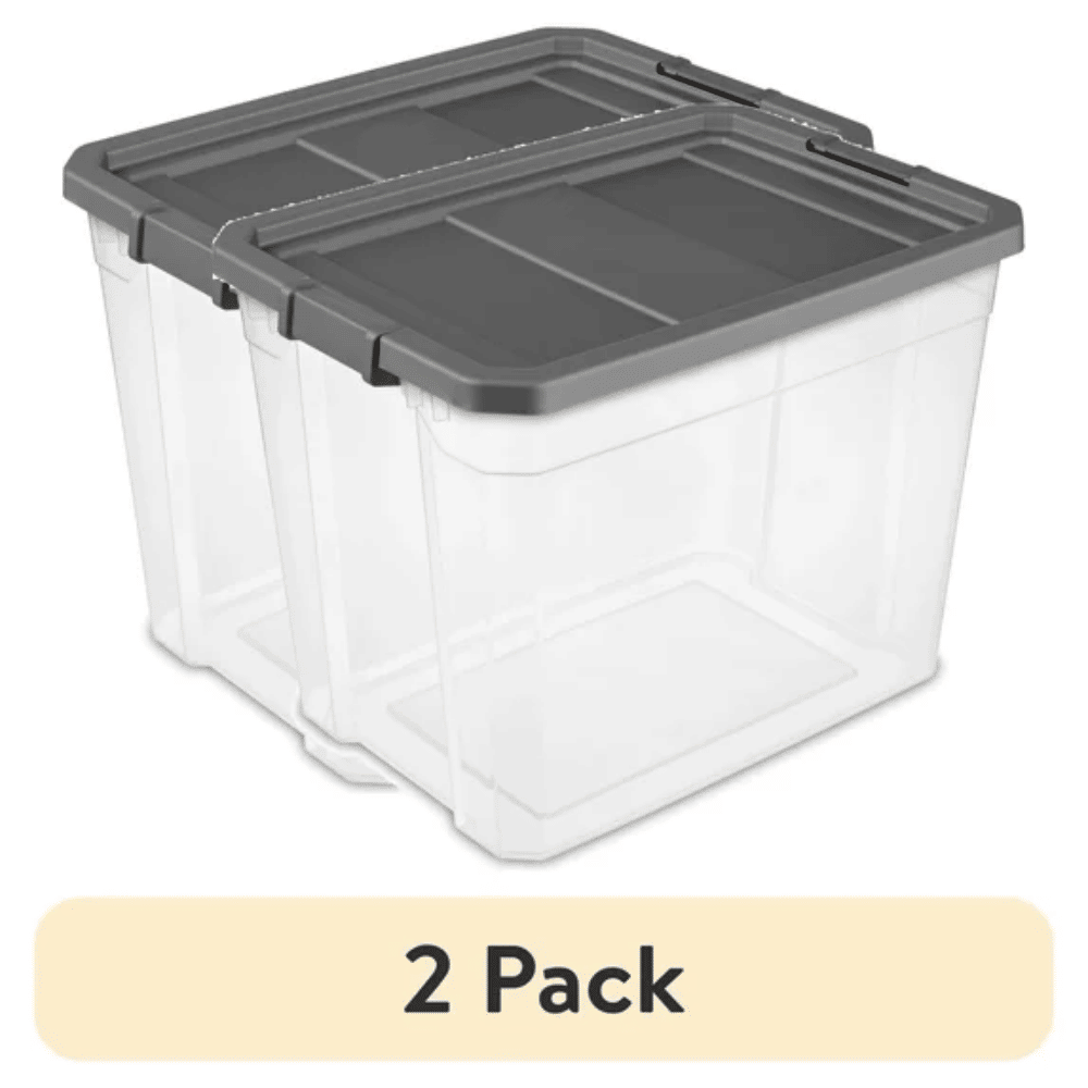 (2 pack)108 Quart Extra-Large Stackable Storage Bin, Clear Plastic Storage Container with Latch Lid, Dark Gray (Shipment from Walmart)