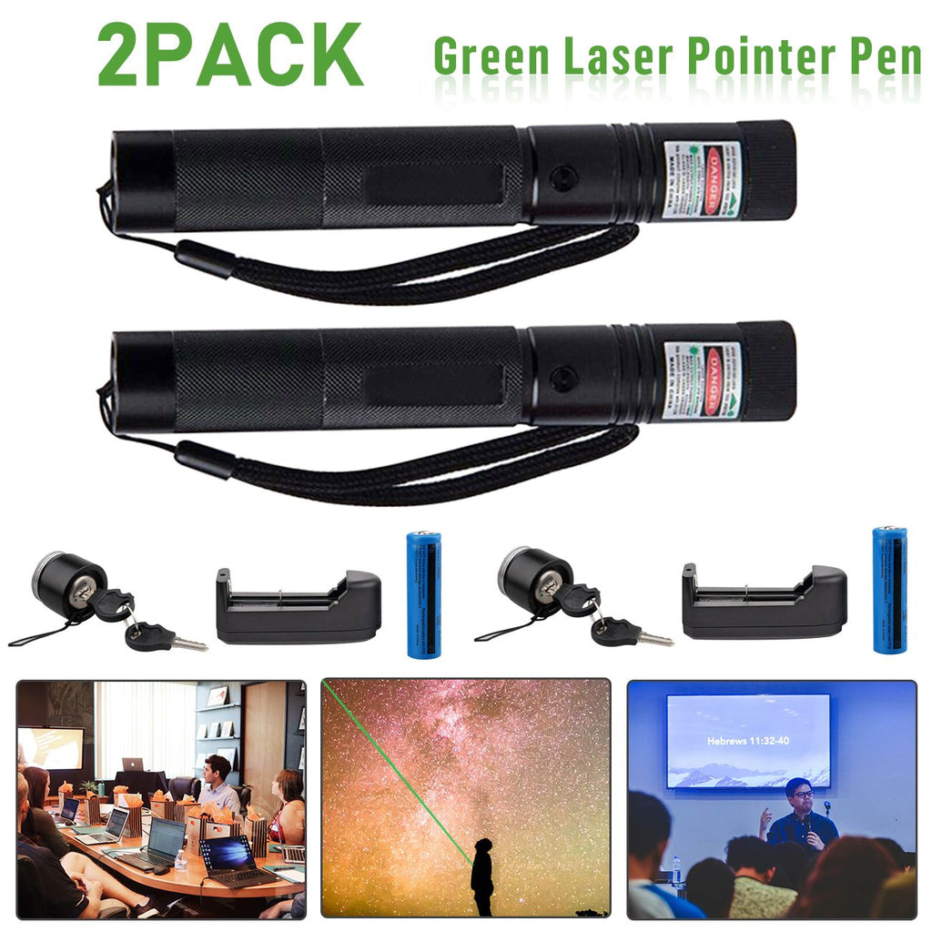 (2 Pack)Rechargeable 532nm Visible Beam Light Laser Green Laser Pointer Pen +Battery+Charger Set(Logistics only For USPS.TK/TMEU only For self-pickup)