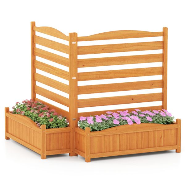 2-Panel No-Dig Fir Wood Privacy Fence with Planter Boxes, AC Unit/Trash Can Screen for Outdoor Patio