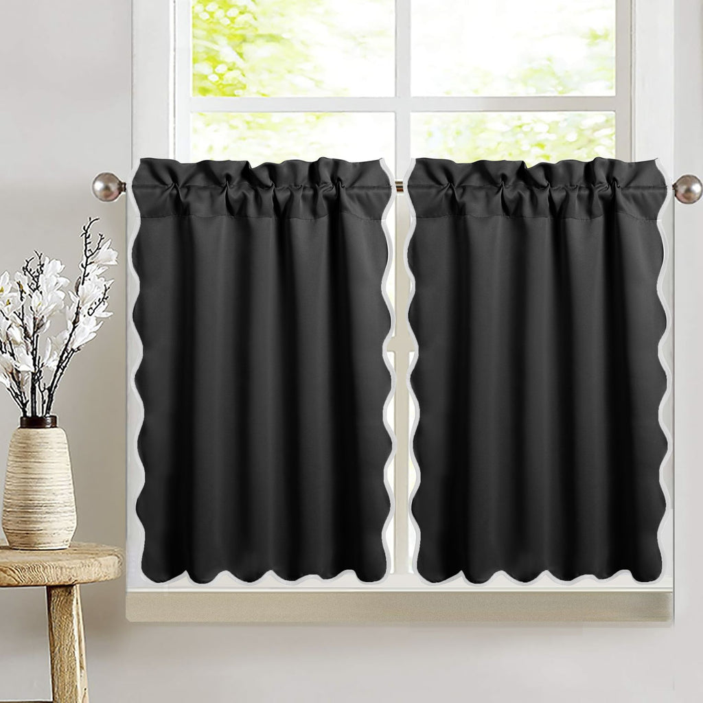 2 Panels Scalloped Half Curtain with blackout for Kitchen