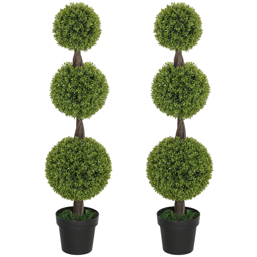 2 PCS 45.3" Topiary Balls Boxwood Topiary Plants, 3 Ball Fake Plants in Pots for Indoor Outdoor Living Room, Green