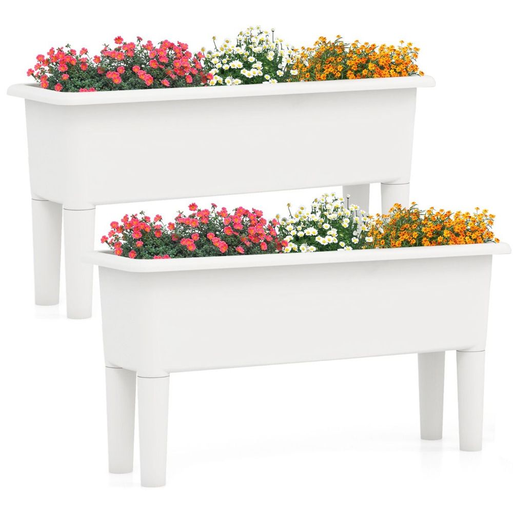 2 PCS Raised Garden Beds Self-Watering Planter Box with Detachable Legs and Drainage Hole