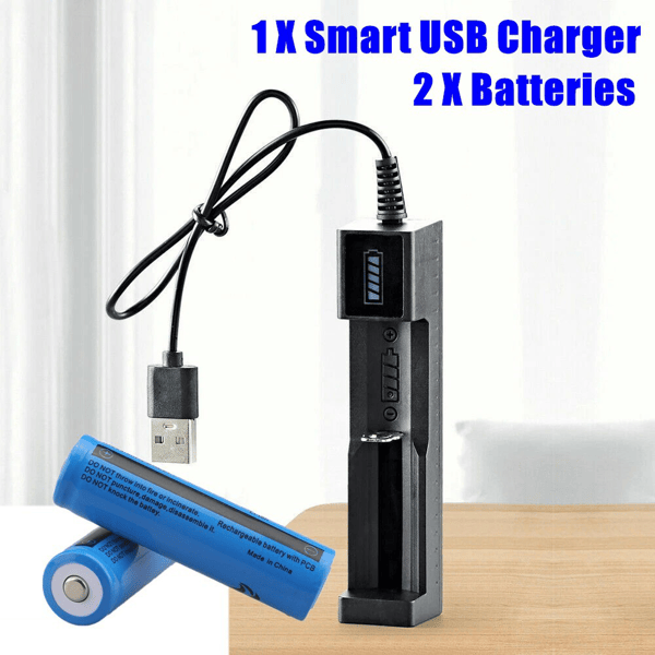 2 PCS3000mAh 18650 Rechargeable Batteries + 1PCS USB Charger Set For Flashlights Headlamp(Logistics only For USPS.TK/TMEU only For self-pickup)