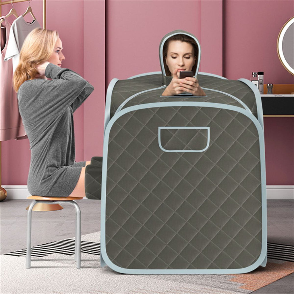 2-Person 800W Portable Sauna Tent (Grey) - 9 Temp Levels (Max 129°F) + 15-90min Timer, 3L Steamer (Explosion-Proof Lid)