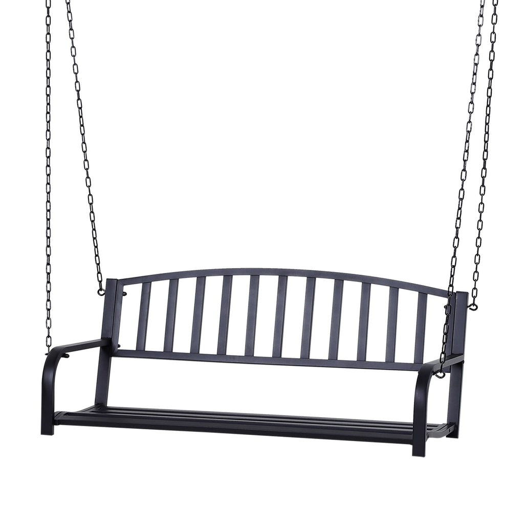 2 Person Front Porch Swing Patio Swing Bench, Outdoor Steel Swing Chair with Sturdy Chains, for Backyard, Deck, 528 lb Weight Capacity, Black