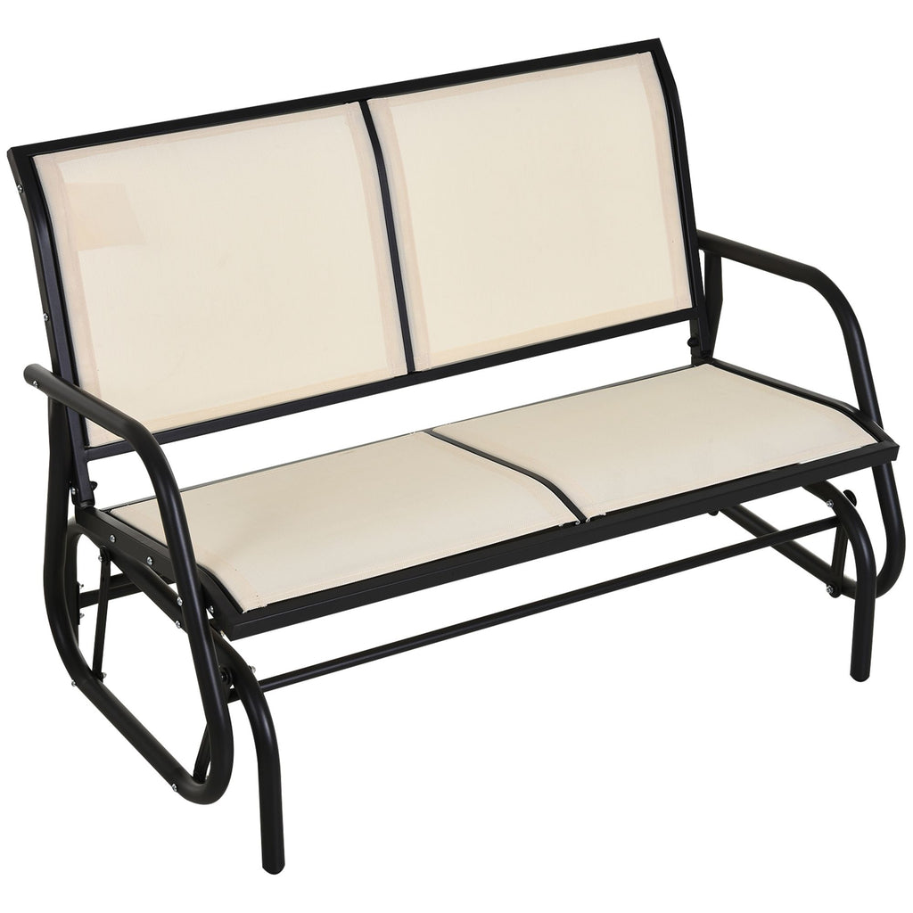 2-Person Glider Bench, Outdoor Swing Chair Loveseat, with Comfortable Fabric, Smooth Rocker, Steel Frame, for Porch, Beige