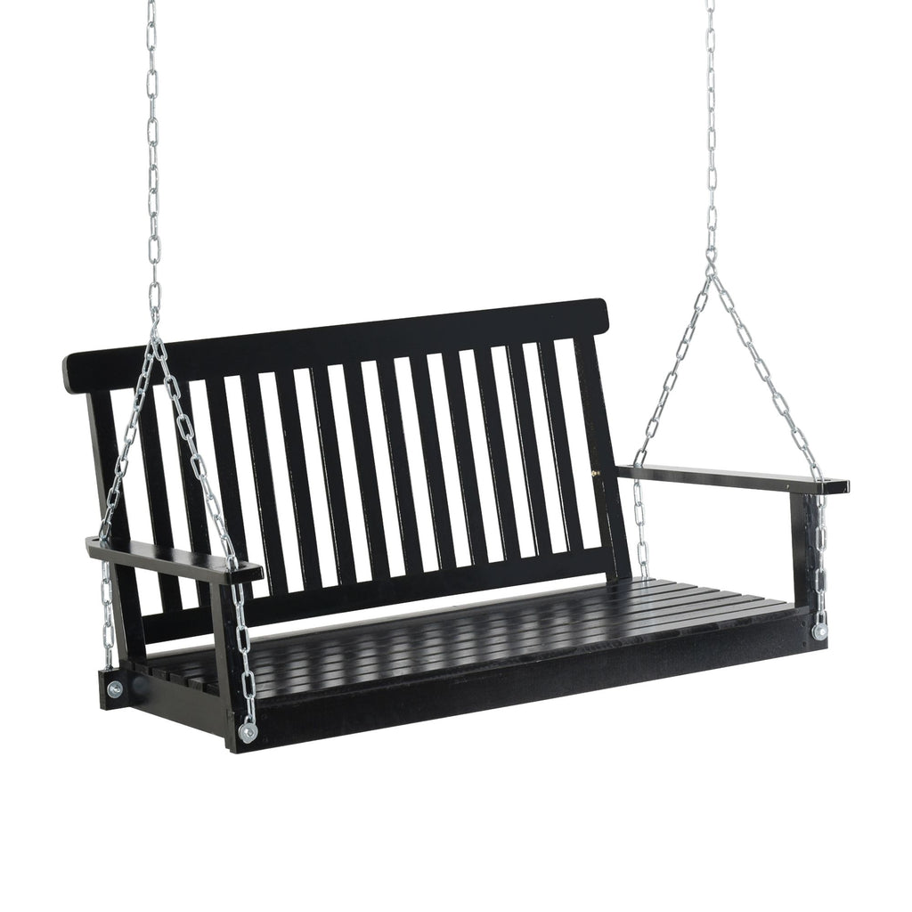 2-Person Hanging Porch Swing Chair, Outdoor Patio Chair, Slatted, Chains, Black, 440lbs