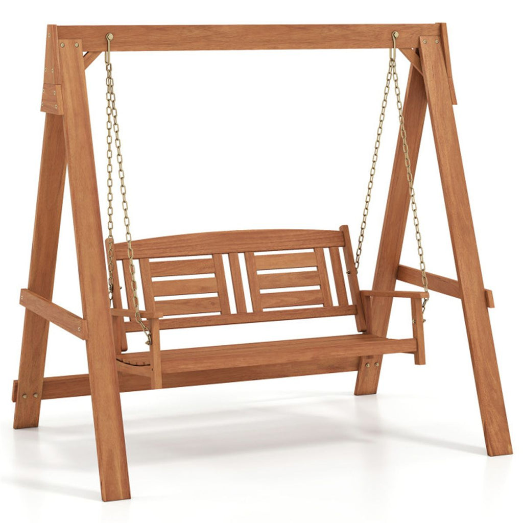2-Person Hardwood Porch Swing with Stand, 800 LBS Capacity Outdoor Patio Swing Chair for Garden Poolside