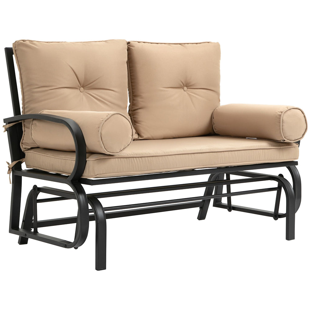 2-Person Outdoor Glideing Chair, Patio Double Glider Rocking Chair with Steel Frame and Cushions for Backyard, Garden and Porch, Khaki