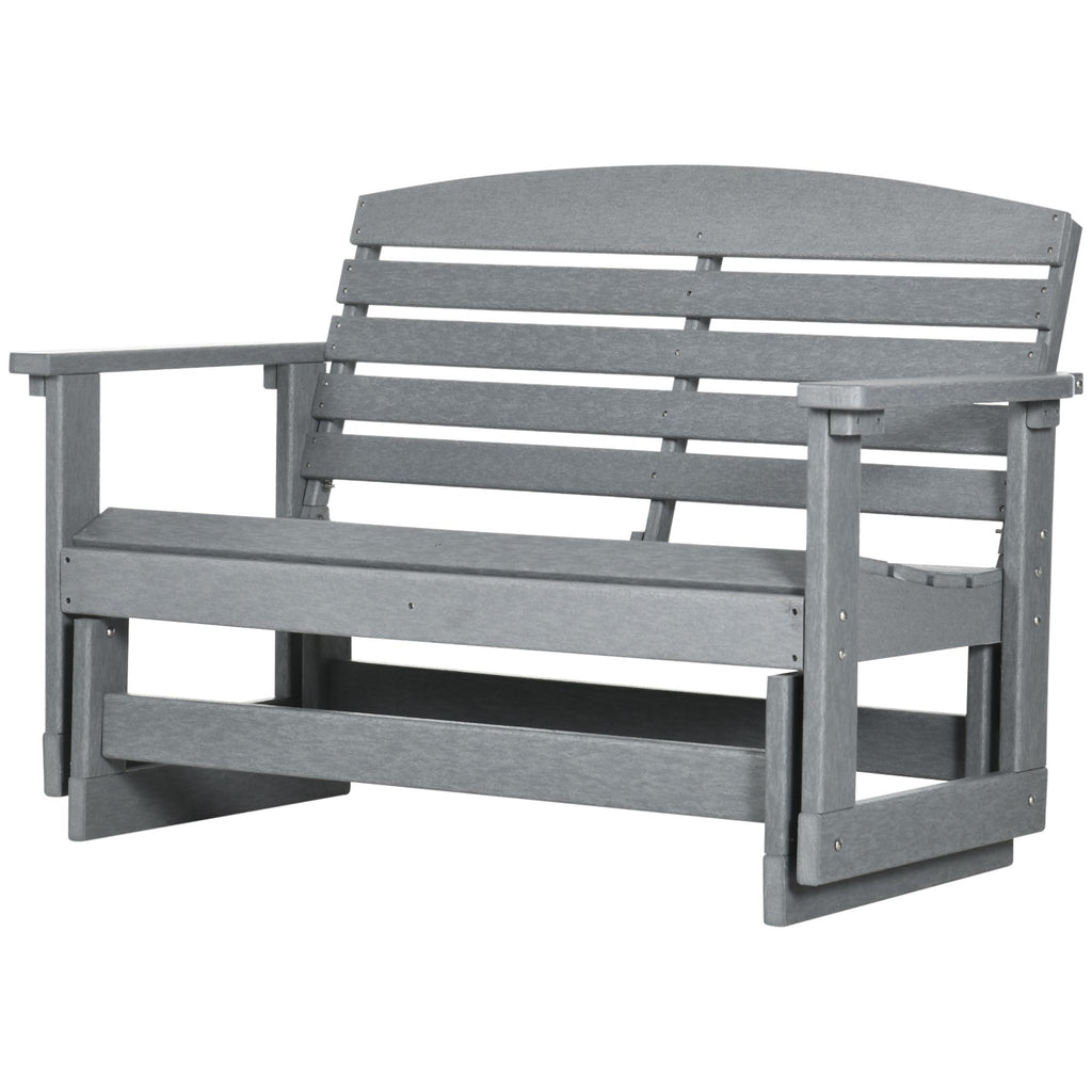 2-Person Outdoor Glider Bench Patio Double Swing Rocking Chair Loveseat w/ Slatted HDPE Frame for Backyard Garden Porch, Light Gray