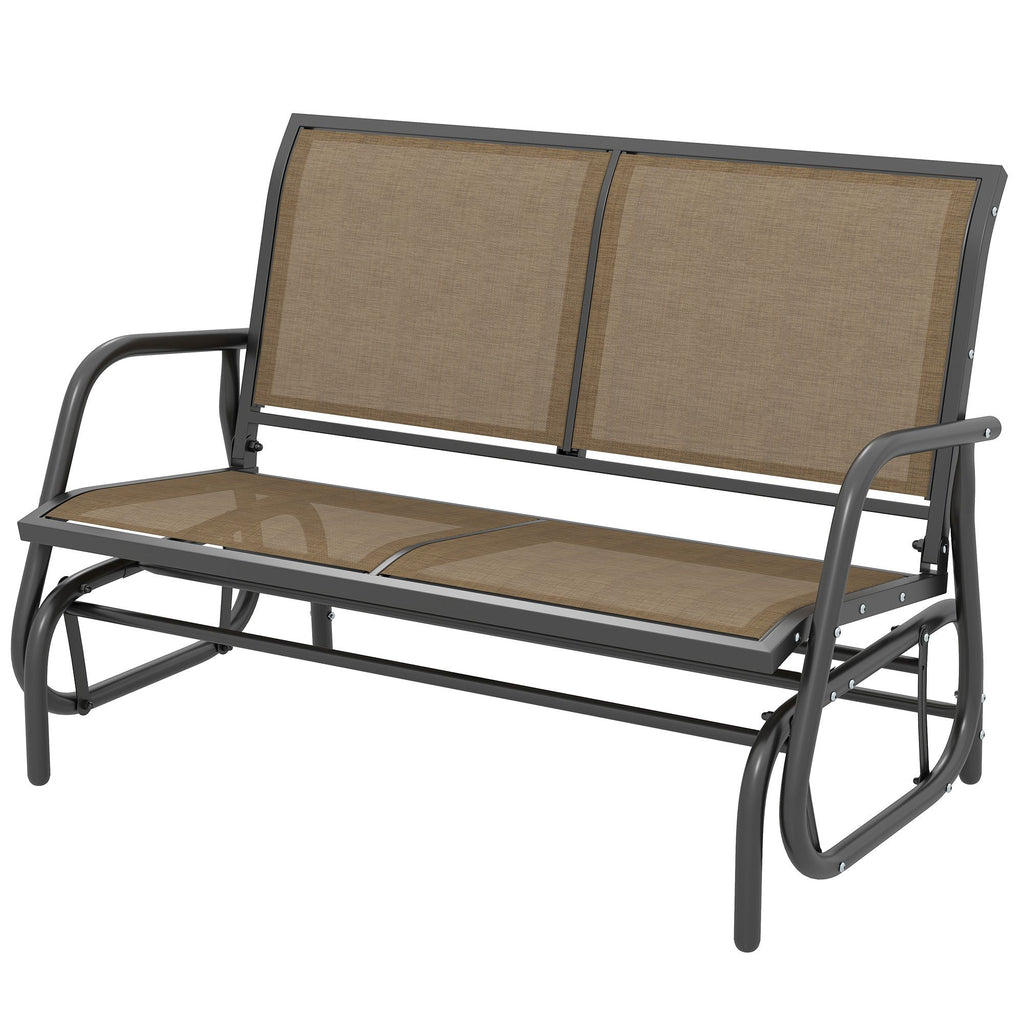 2-Person Outdoor Glider Bench, Patio Double Swing Rocking Chair Loveseat with Steel Frame, Light Mixed Brown