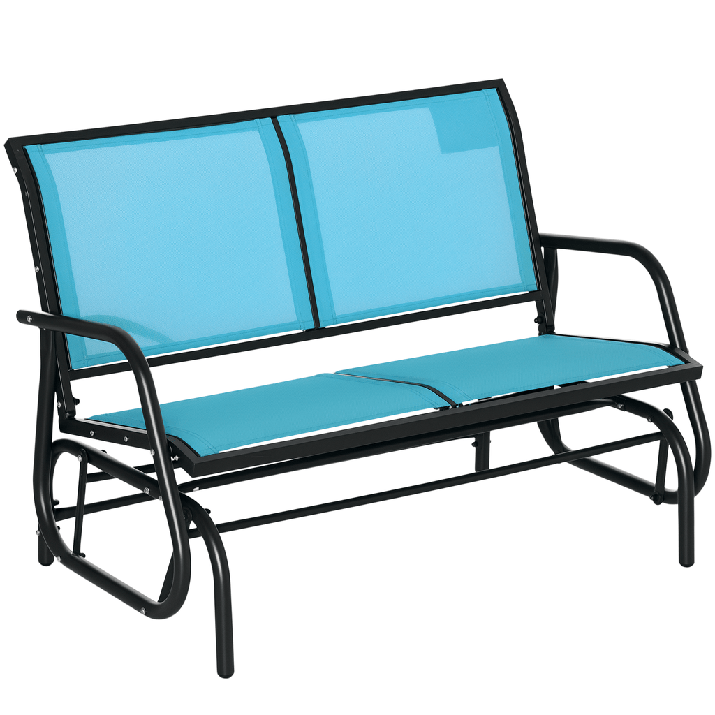 2-Person Outdoor Glider Bench Patio Double Swing Rocking Chair Loveseat w/Power Coated Steel Frame for Backyard Garden Porch, Blue
