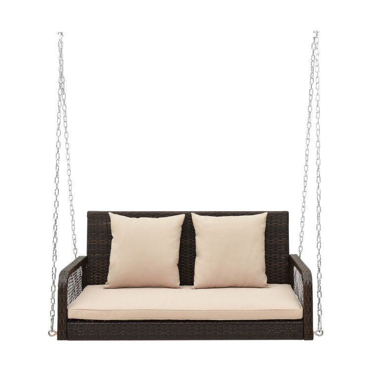 2-Person Outdoor Wicker Porch Swing with Seat and Back Cushions