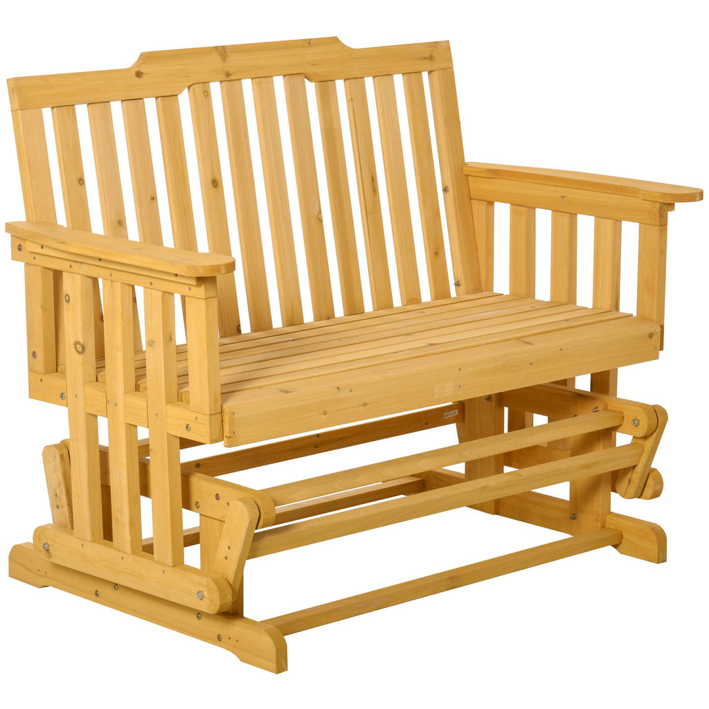 2-Person Patio Swing Glider Bench with Quick Drying Design and Widen Armrest, Wood Rocking Chair Loveseat for Backyard Garden Porch, Natural