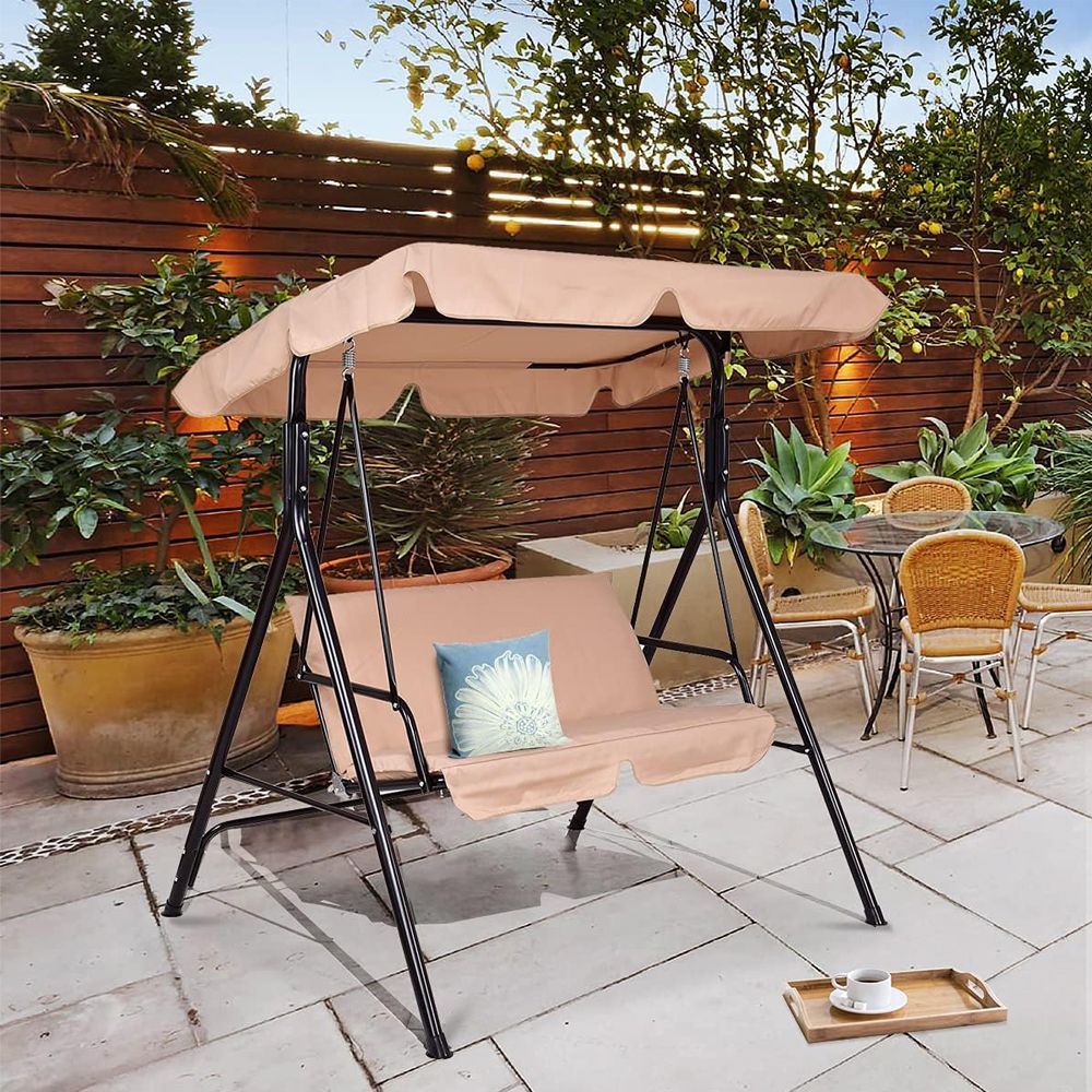 2 Person Weather Resistant Canopy Swing for Porch Garden Backyard Lawn