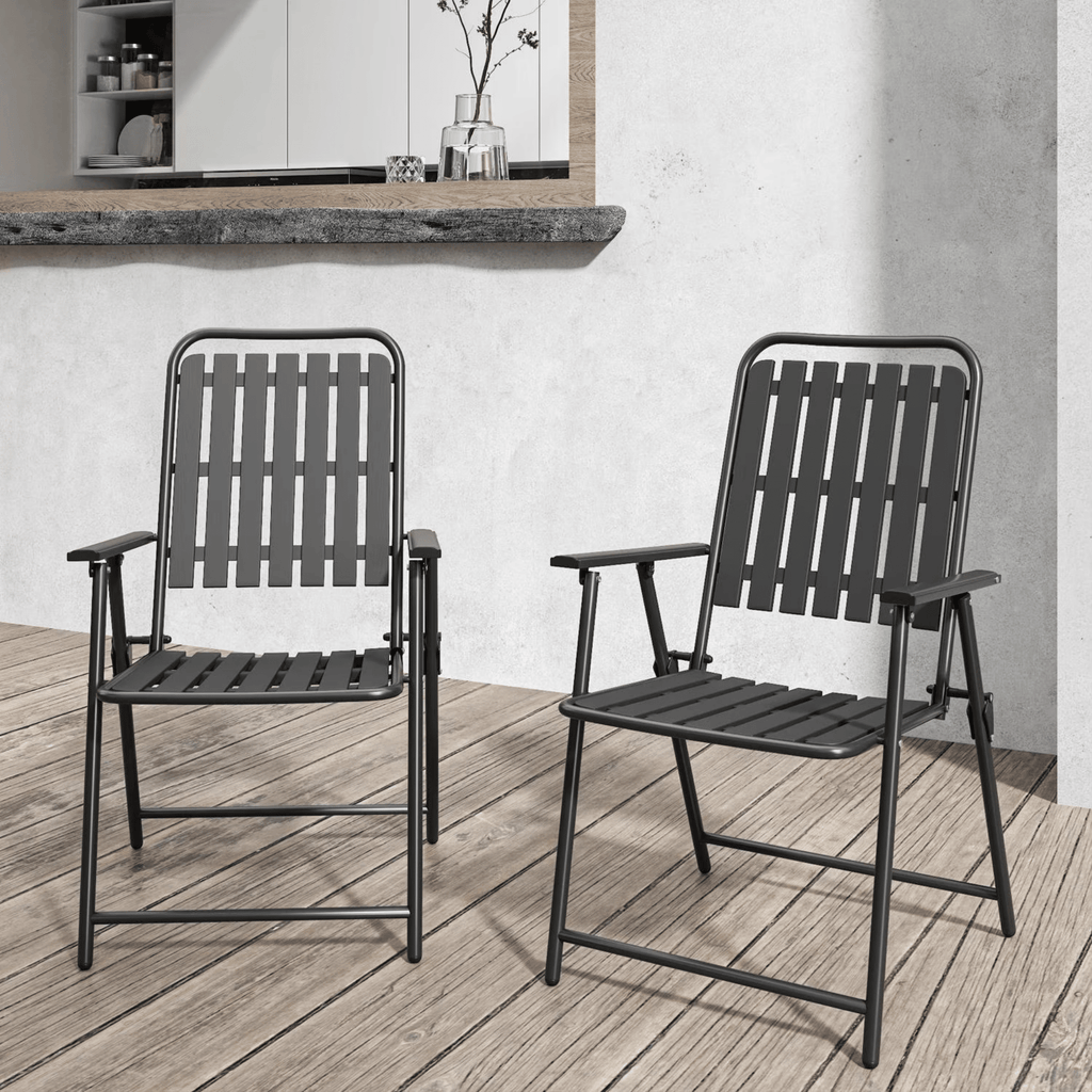 2-Piece Folding Patio Chair Set with No Assembly Required, 350 lb Capacity Heavy Duty Outdoor Chair with Stain-Proof WPC Slats, Rust-ResistantforBalconyGarden, Antique Black