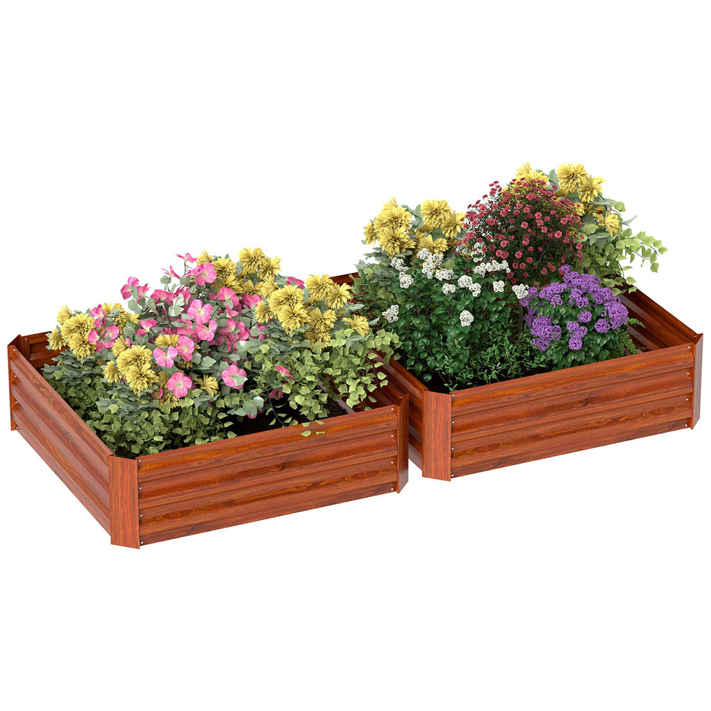 2 Piece Galvanized Raised Garden Bed, 3.3' x 3.3' x 1' Metal Planter Box, for Growing Vegetables, Flowers, Herbs, Succulents, Dark Brown