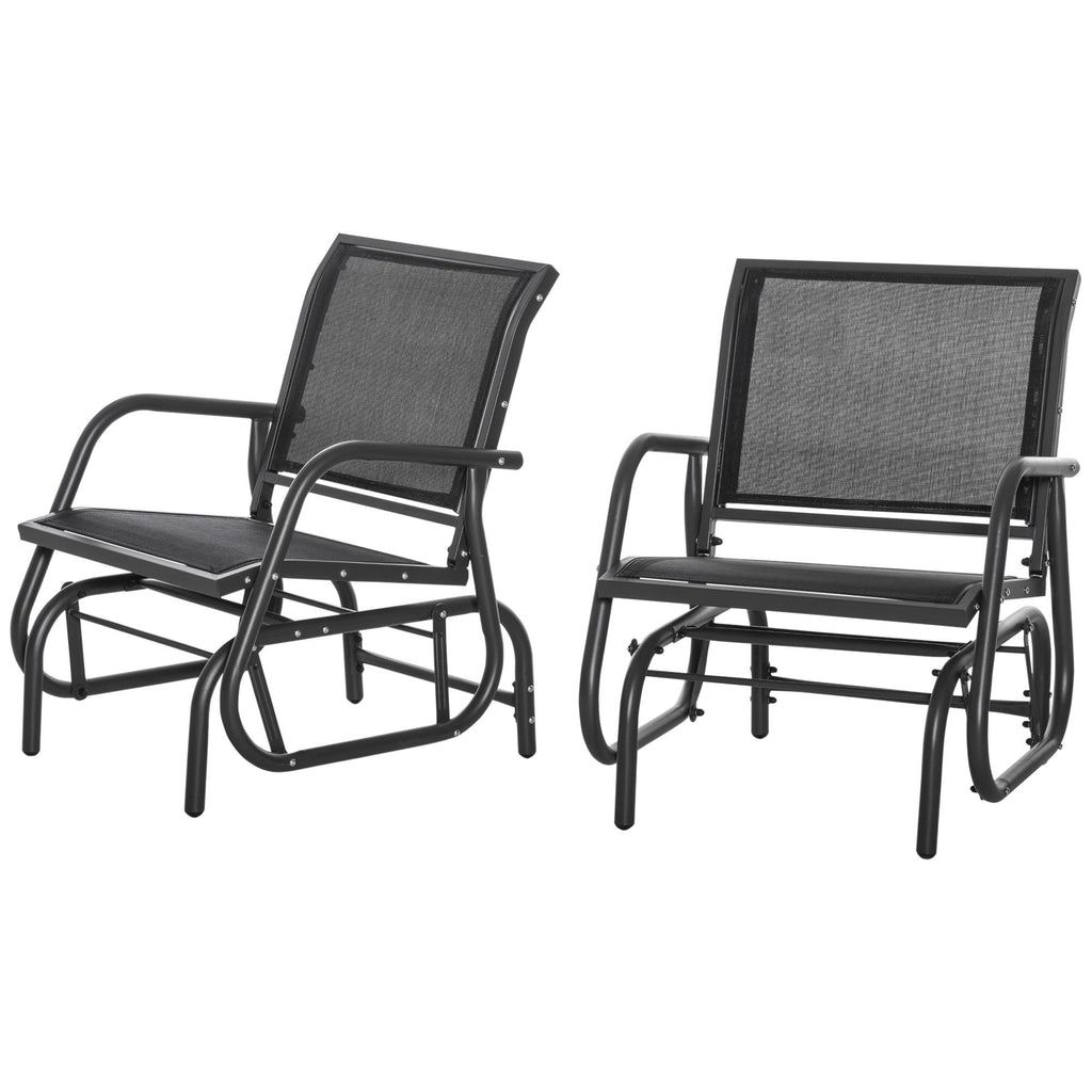 2-Piece Outdoor Glider Swing, Rocking Chair Set with Breathable Mesh Fabric, Sturdy Durable Frame, Curved Armrests, Supports Up to 264 lbs., for Backyard, Garden, Porch, Black