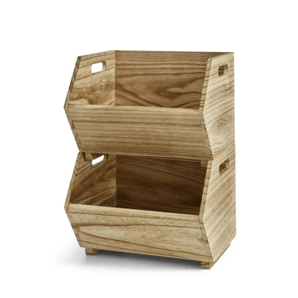 2-Piece Set Natural Wood Stacking Open Front Decorative Storage Bins, 11 in x 16.5 in x 10 in